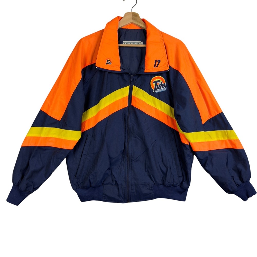 Eagle‎ Ridge Tide Racing Team Jacket Men's Size L Blue Orange Full Zip Mock neck